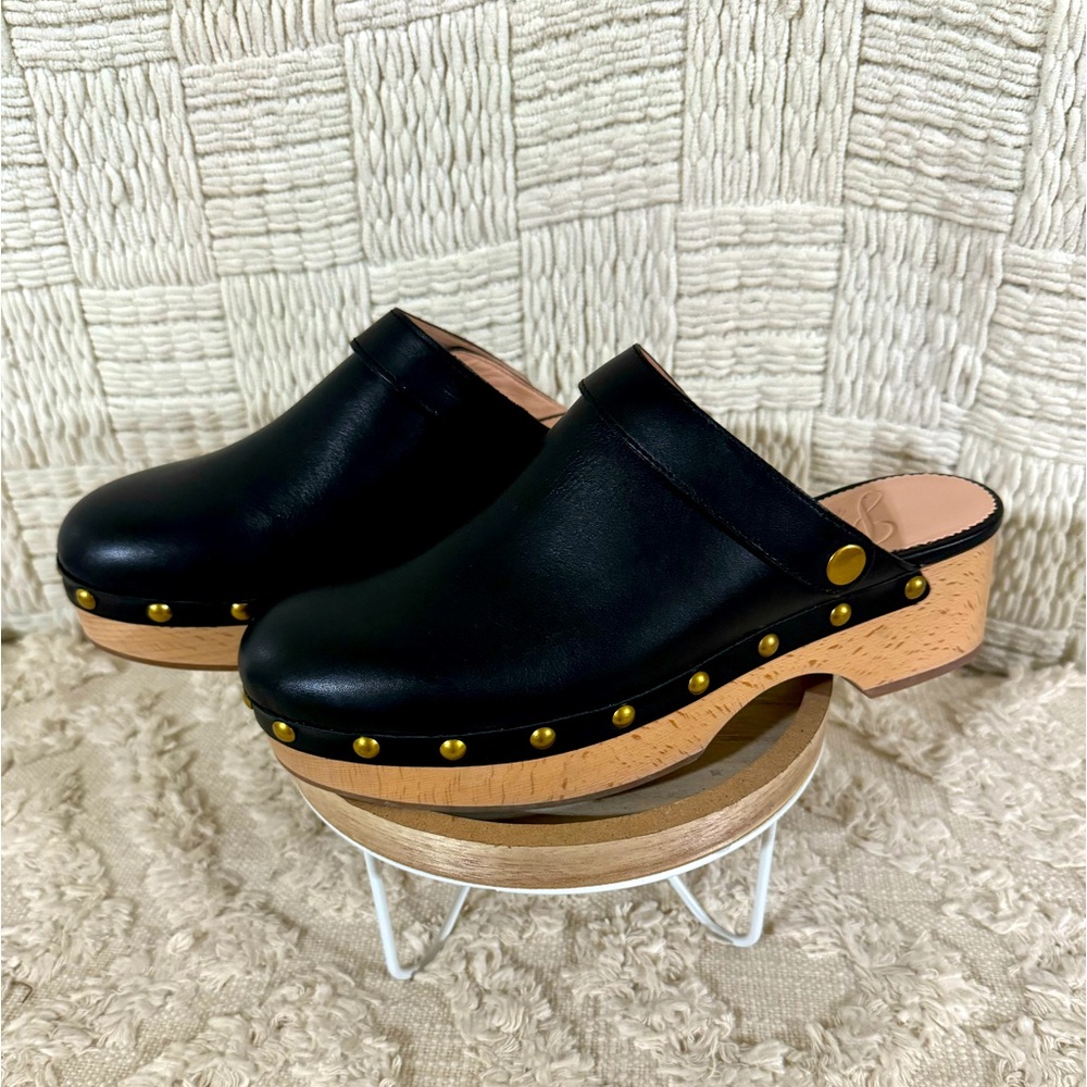 Black Leather Studded Mules